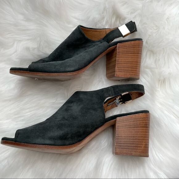 Alberto Fermani | Ancona Suede Open-Toe Slingback Sandal Bootie Heel Blue Grey - Picture 3 of 10